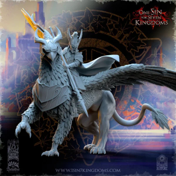 Ashur, Silvermoor Elves Hero on War Gryphon, The Beholder Miniatures
