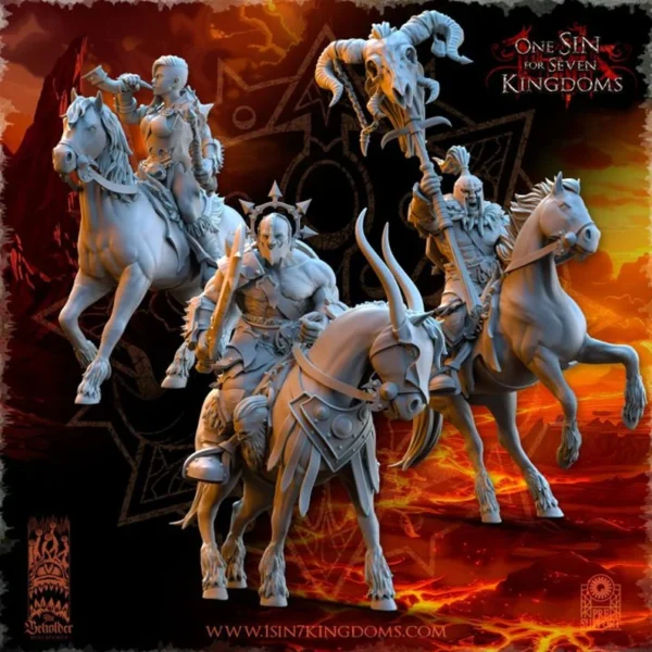 Realms of Mayhem Barbarian Riders Command Group by Beholder miniatures for fantasy wargames .