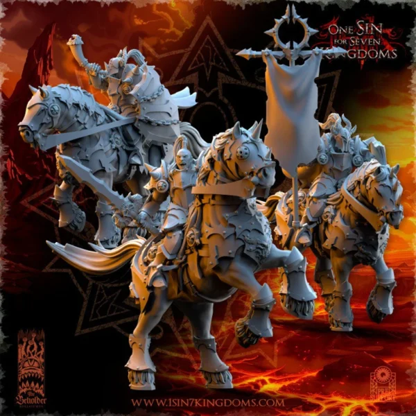 Realms of Mayhem Knights Command Group by Beholder miniatures for fantasy wargames .