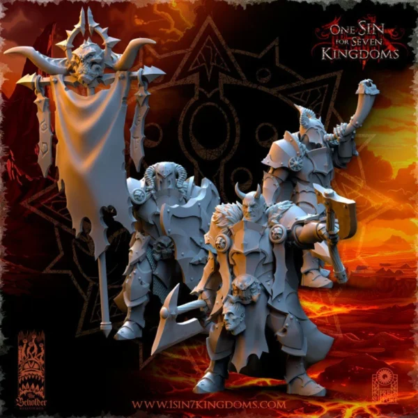 Realms of Mayhem Warriors Command Group by Beholder miniatures for fantasy wargames .